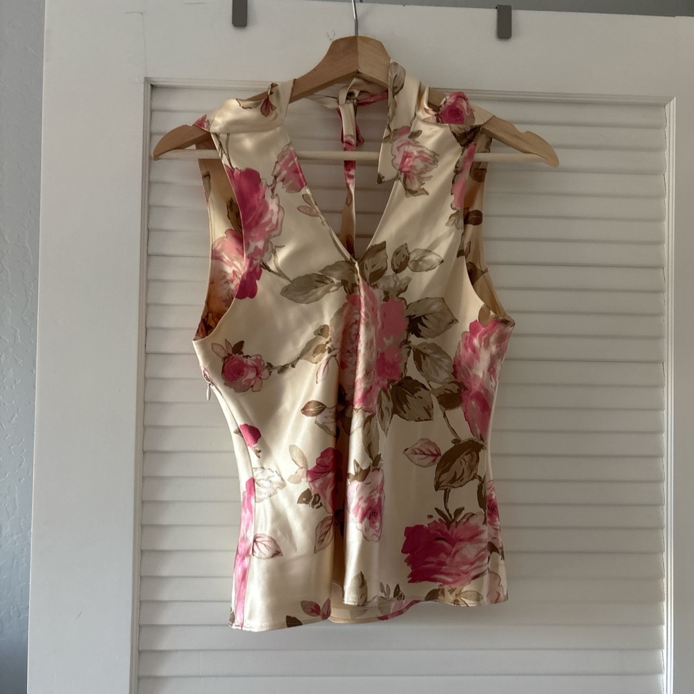 Vintage Silk Banana Republic Floral Blouse - Pink and Cream